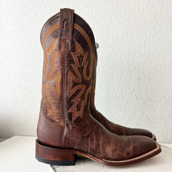 Rod Patrick Mens Cowboy Boots 8AA Brown Leather Western Square Toe 11" Shaft - Picture 2 of 10